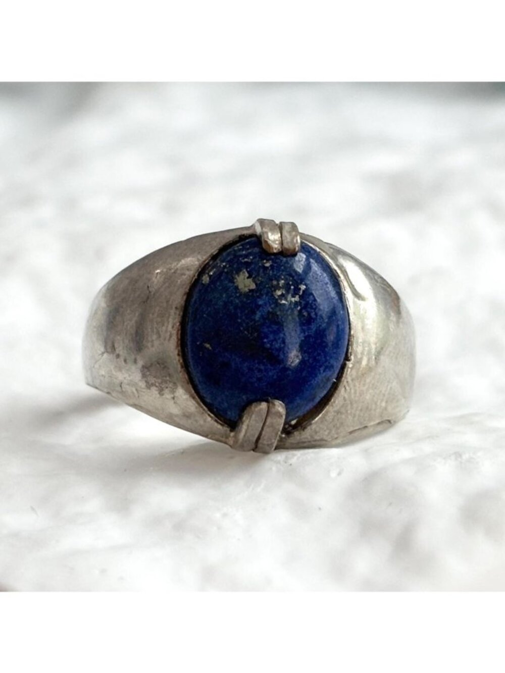 Blue Lapis Lazuli Cabochon Oval Sterling Silver 925 Vintage Ring - sz 8.5